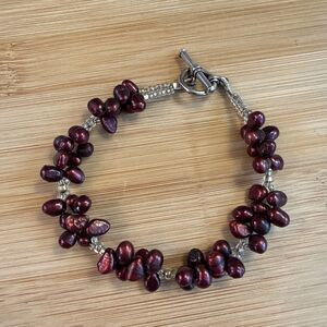 VINTAGE RED PEARL BEADED BRACELET WITH SILVER CLASP SMALL SIZE UNBRANDED